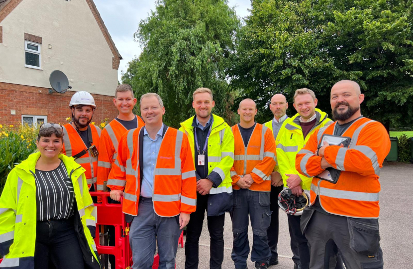 Neil O'Brien MP and Openreach engineers in Market Harborough