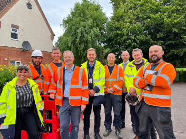 Neil O'Brien MP and Openreach engineers in Market Harborough